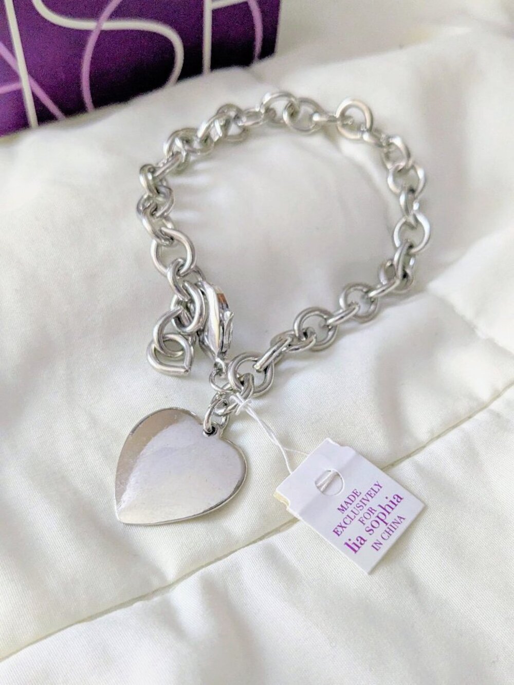 Lia Sophia Sheila Dale Polished Silver Heart Charm Bracelet Tiffany Style NWT